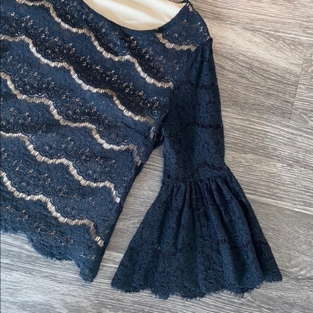 Black & Nude Lace, Bell Sleeve Top​ - Picture 4 of 7